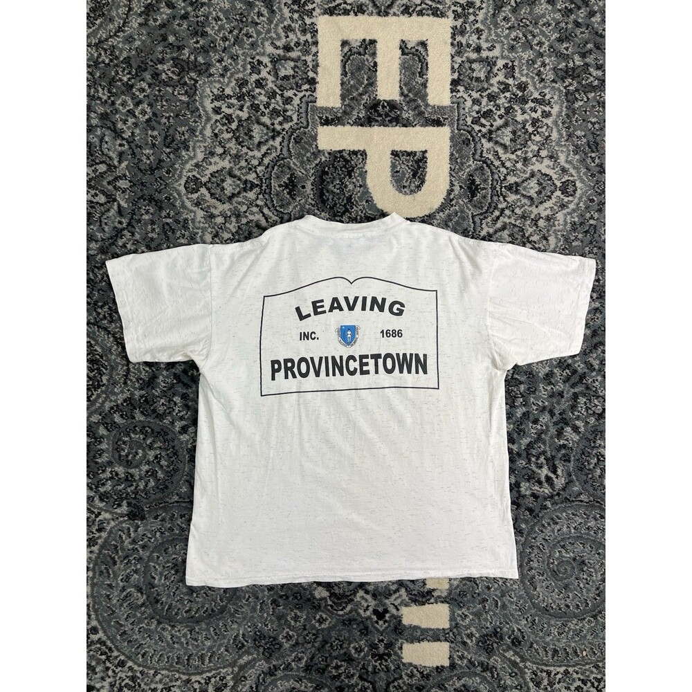 Vintage Mens 90s Oneita Tshirt Leaving Provincetown Size XL Beige Made In USA
